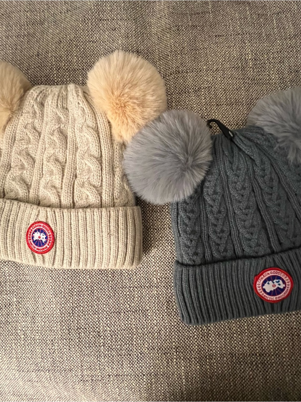 Woman's  Cable Knit Pom Beanie - Gray and Cream (2) total Brand new never worn